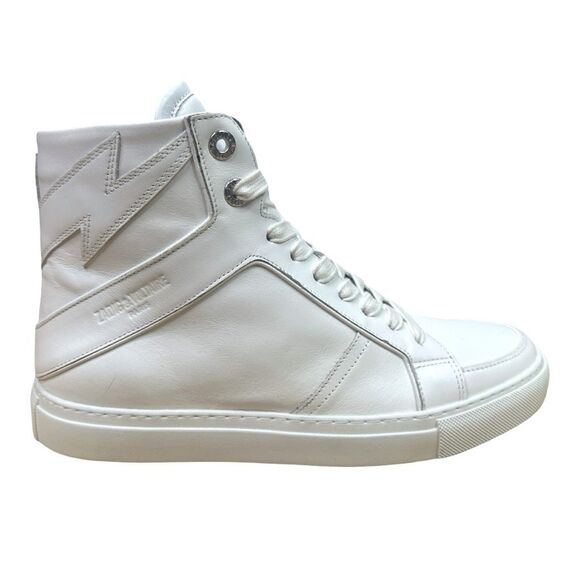 Zadig & Voltaire White Flash Leather High Top Sneakers - Size 39 (8-8.5) - Picture 1 of 14